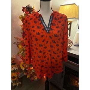 Society Girl orange elephant blouse medium